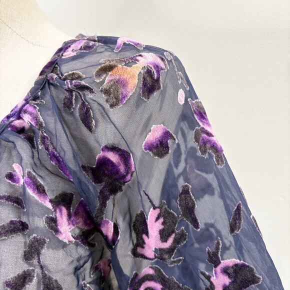 Faded Glory Size XXL Floral Velvet Burnout Top Floral Whimsigoth Fairy Grunge - Picture 9 of 14